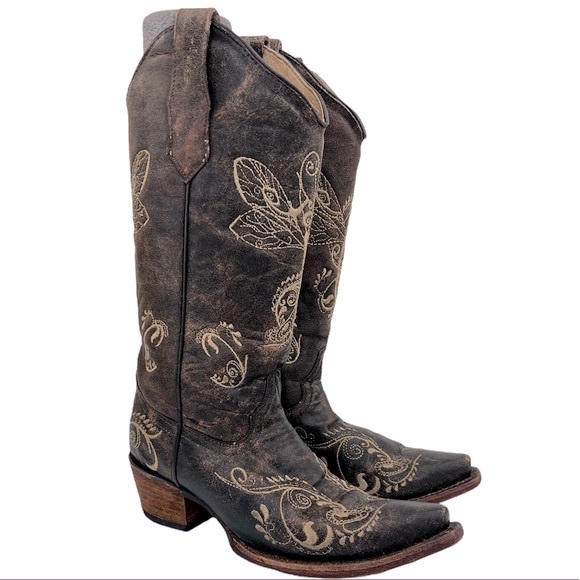 Circle G Shoes - Circle G Women’s Dragonfly Embroidered Square Toe Cowboy Boots